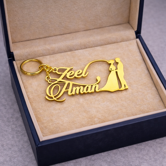 Custom couple Name keychain – Personalized Gold Name keychain  for Lovers