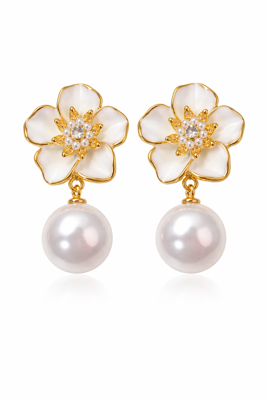Korean Pearl Blossom Drop Earrings