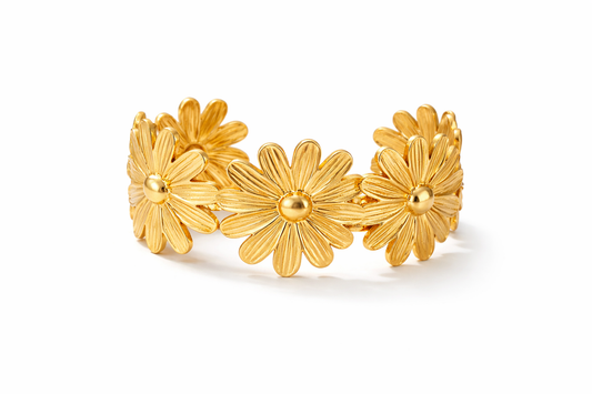 Korean Imported Golden Daisy Bloom Cuff Bracelet