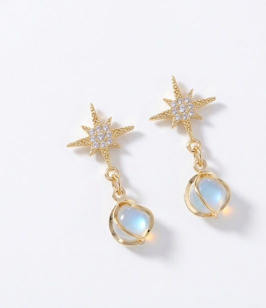 Korean Crystal Star Drop Earrings