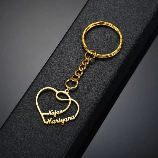 Custom couple Name keychain – Personalized Gold Name keychain  for Lovers