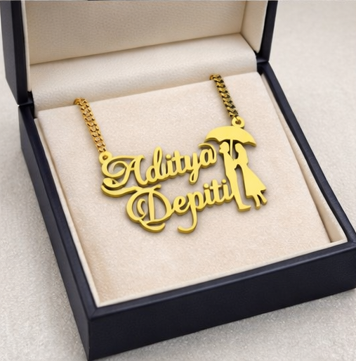 Custom Couple Name Necklace – Personalized Gold Name Pendant for Lovers